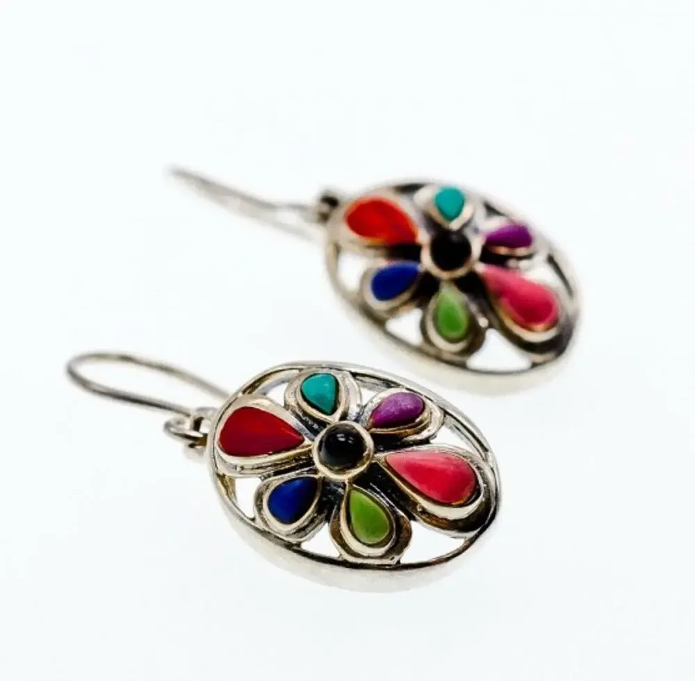 925 Sterling Silver Multicolor Agate Earrings